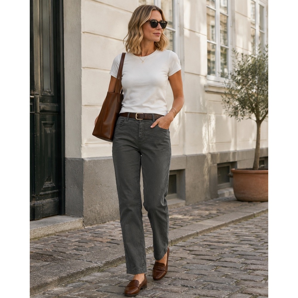 Liverpool Womens Pants 4/27 Charcoal Gray Linen Lyocell Straight Leg Stretch